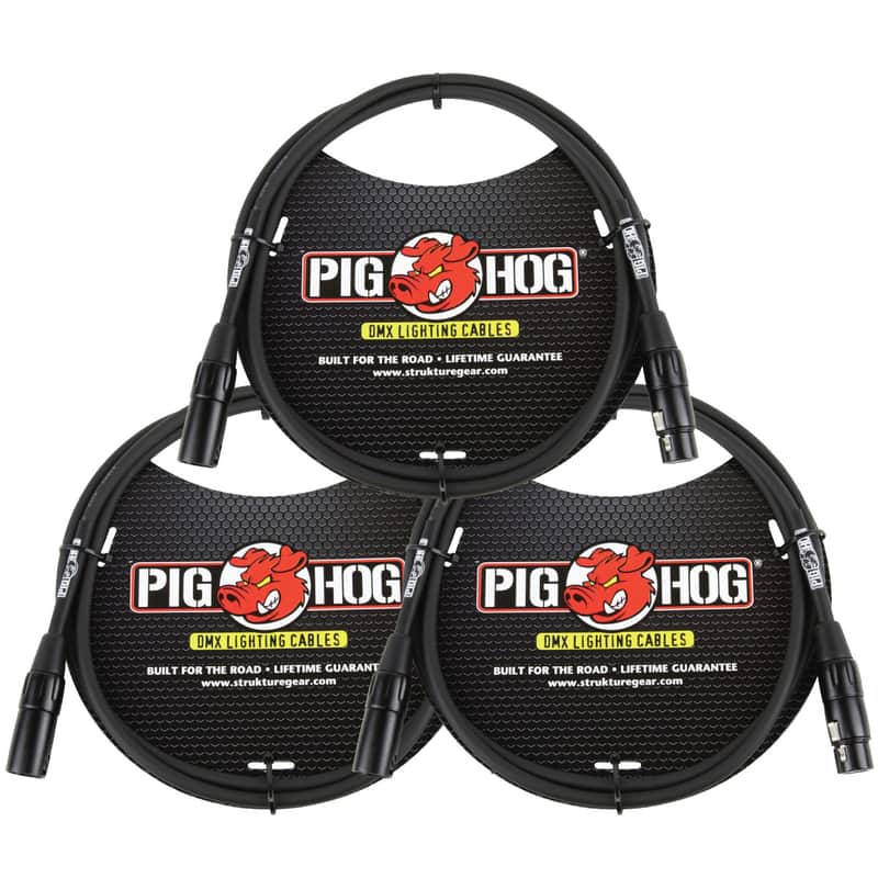 Lifetime Warranty! 3 PACK Pig Hog PHDMX5 5ft DMX Lighting Cable 3 Pin - NEW image 1