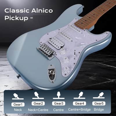 Electric Guitar Beginner Kit -39in Solid Body Metal Electric Beginner Guitar Kits for Adults with Guitar Picks, Strap, Strings, Amp, Case, Metallic Finish, Guitarra Electrica(Blue) image 3