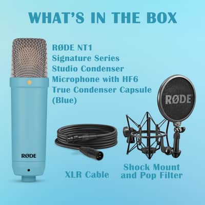 RODE NT1 Signature Series Studio Condenser Microphone with HF6 True Condenser Capsule for Studio Usage (Blue) image 5