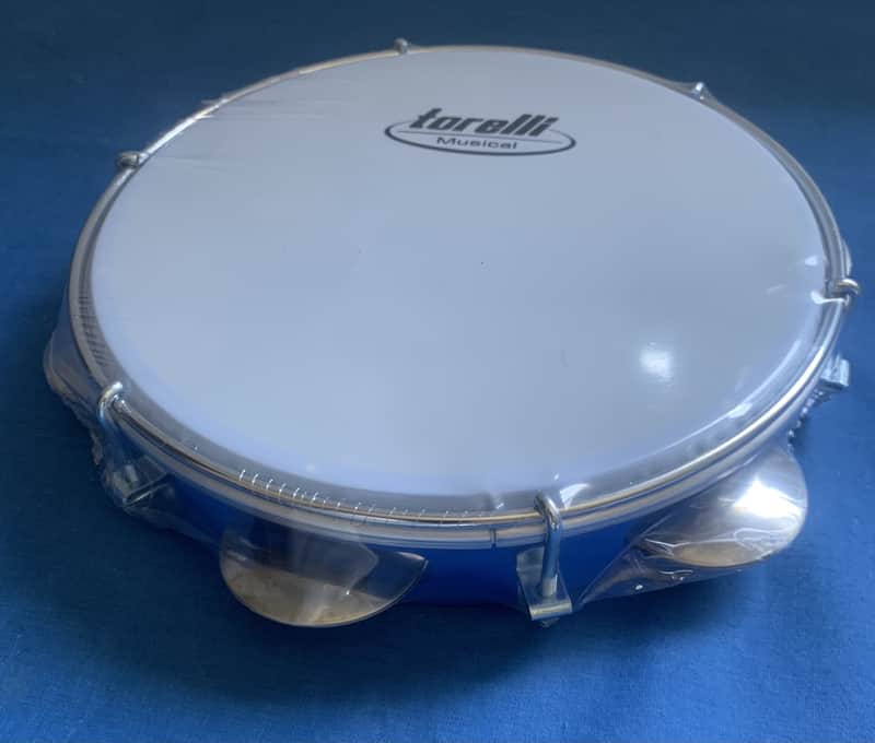 8" Brazilian Handmade Tambourine Pandeiro Milk Nylon Head 5 Double Jingles Inject Plastic Blue  Body image 1