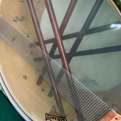 Custom Snare Drum 6” x 13” Maple and Bubinga shell 1999 - Retro funky distressed green image 7