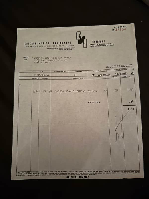 Original 1960 Gibson Invoice Bild 1