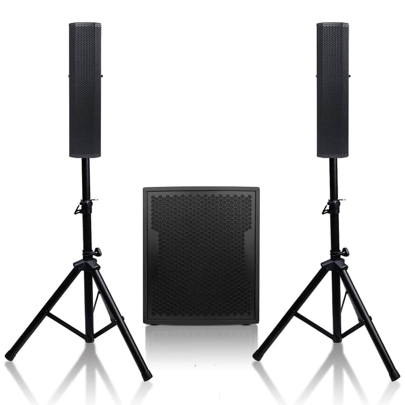 CARPO-V5B15 | Powered PA System with 15" 1600W Subwoofer and CARPO-V5B Column Array Loudspeakers, Two Adjustable Tripod Stands, Birch Plywood, Black image 1
