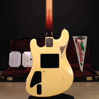Castedosa 2024 Conchers Baritone with La Raza Fuzz in Aged Burnt Marshmallow with Hand-wound Castedosa TS Mini Humbuckers, Dark Mole Tint Quartersawn Maple Neck + Mastery Bridge & Trem image 6
