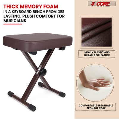 5 Core Keyboard Bench 3 Inch Padded Piano Stool Adjustable 20.5" Guitar Seat Heavy Duty Portable image 4