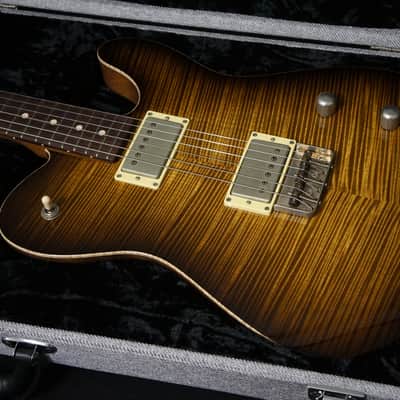 Patrick James Eggle Guitars Oz-T Tele Drop Top in Tiger Eye Burst - Master Grade Flame  Maple Top image 8