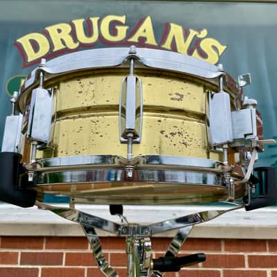 1980s Yamaha SD495 5.5x14 Brass Snare Drum 10-Lug image 3