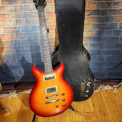 USA Hamer 1997 Studio Archtop Maple Flame Carved Top Cherry Sunburst And Hamer Hard Case image 1