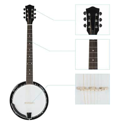 Immagine New 6 String Banjo Full Size with Closed Back 24 Brackets Head & Maple Neck - 3