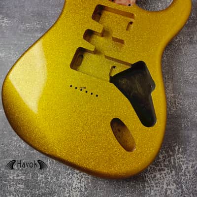 Hard Tail Diamond Gold 2PC Mahogany Strat Type Body High Gloss, Custom S-Style Body, High Gloss Vintage Part Gadget DIY Building Kit, ST Replacement image 1