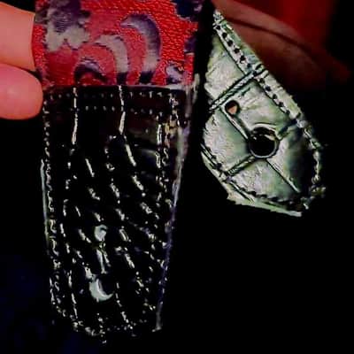 Well-Hung "Lunch with Lucifer" 3" wide padded guitar strap in Red Damask /Black Leather image 3