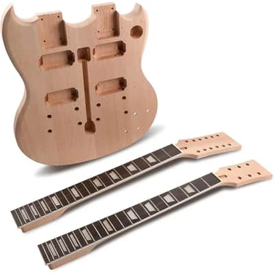 DIY Double Neck Electric Guitar Kit - 12 & 6 String Mahogany Body and Neck image 2
