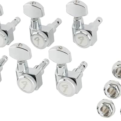 099-0818-105 Genuine Fender Short Post Locking F Tuners Chrome 6 Inline 2 Pin Strat Tele image 1