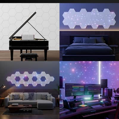 12 Pack Self-adhesive Sound Proof Foam Panels for Walls 12" X 10" X 0.4" - Hexagon Acoustic Panels with Fiber Optic Starlight, Stylish Soundproof Wall Panels Absorb Noise and Wall Decor White image 4