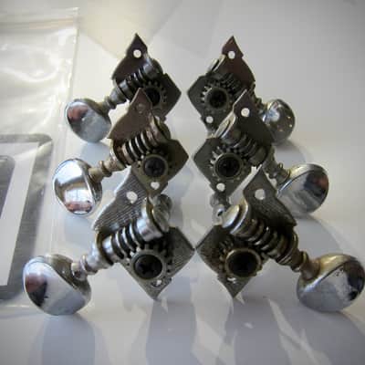 Teisco Del Rey Tuning Machines Three on a Side Authentic Vintage Part Circa 1954-1964 Chrome image 2