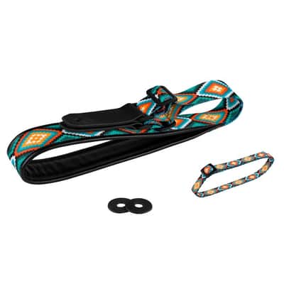 Strap for Guitar Ukrainian Nylon + Leather Ethnic Rhombus Blue Orange Colored image 1