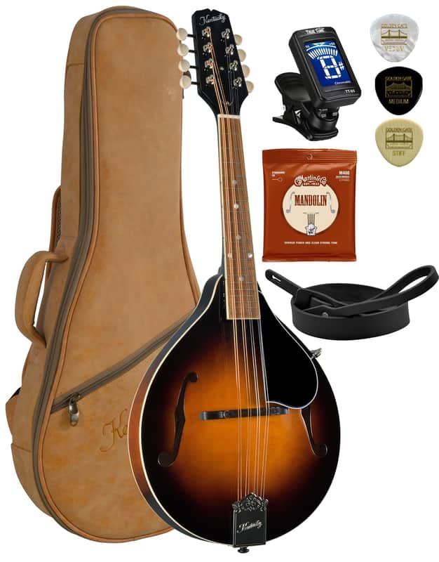 Kentucky KM-150 Standard A-Style Mandolin, Solid German Spruce Top, Solid Maple Back/Sides Sunburst A-Model Bundle Combo image 1