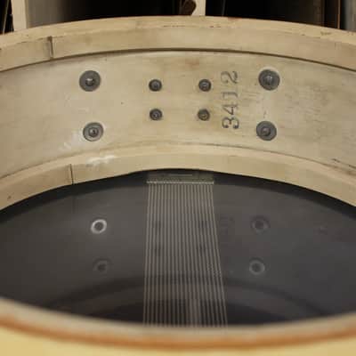 1930s Leedy 5x14 Broadway Snare Drum in White Marine Pearl Full Dress image 6