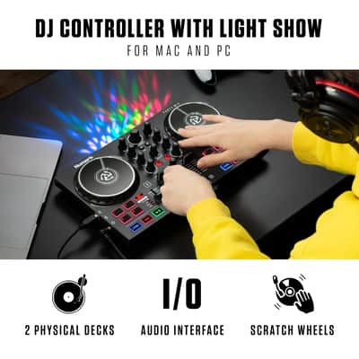Party Mix II DJ Controller – Beginner DJ Mixer with Built-in Party Lights image 2