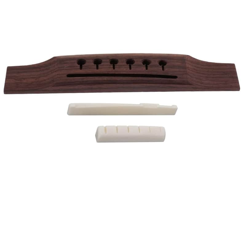 Rosewood Left-handed Slotted 6-String Martin Style Bridge set with Real Bone Saddle and Nut for Acoustic Guitar Replacement Parts image 1