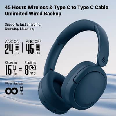 Edifier V80 Hybrid Active Noise Cancelling Headphones, True Wireless, Navy image 5