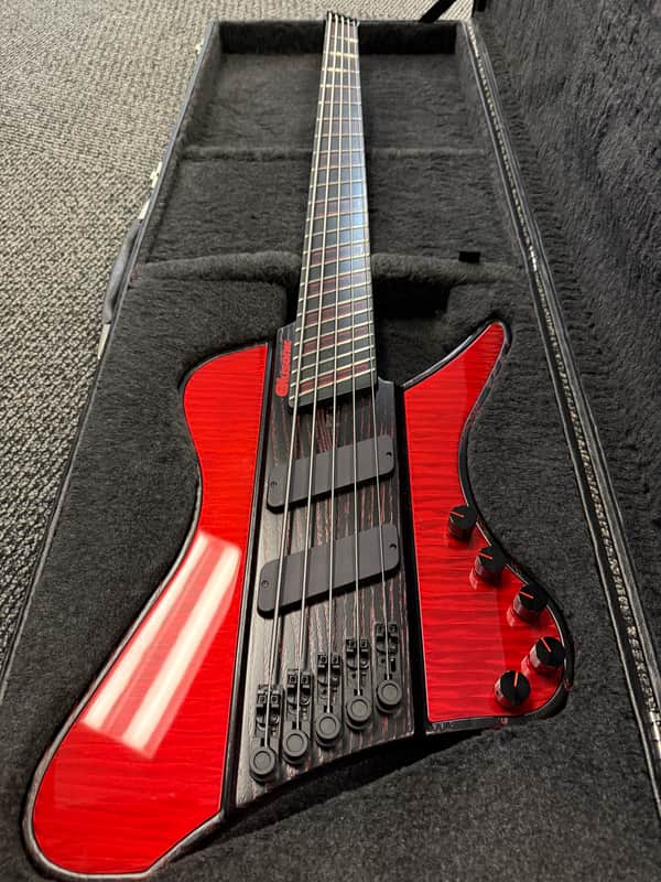 Alusonic The Doom 5 - Red/black flamed aluminum Headless Multiscale bass image 1