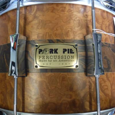 Pork Pie USA Custom 8x14" Maple Snare-Exotic Sapele With Burl Walnut Stripe image 1