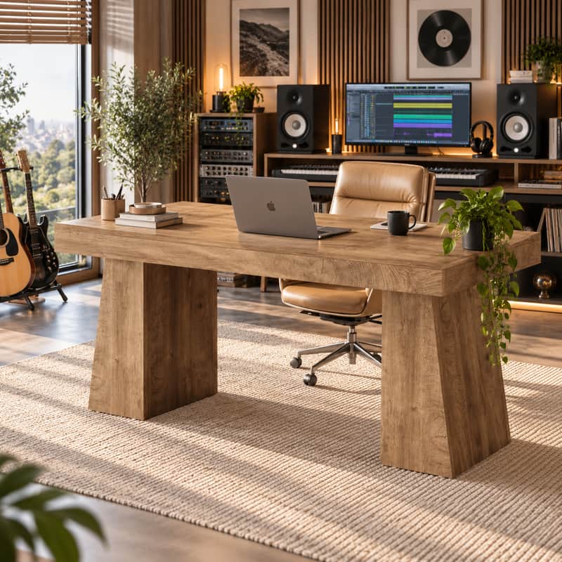55" Music Producer Studio Desk Modern Wood Audio Engineer Recording Mixing Workstation image 1