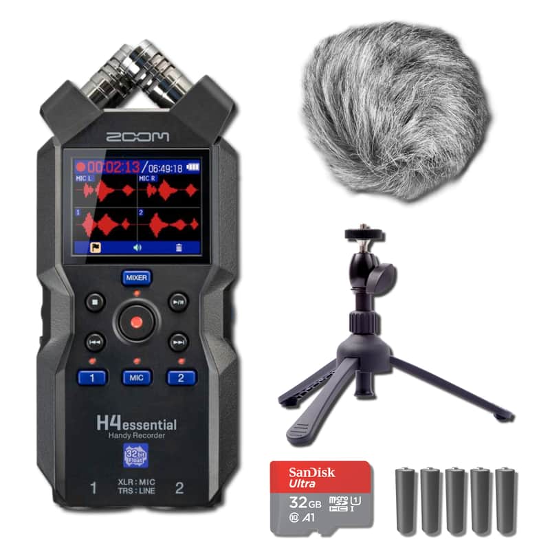 Zoom H4essential Portable Recorder with Tabletop Tripod, Windscreen, AA Batteries and microSD Card with Adapter image 1