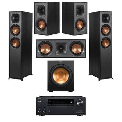 Klipsch Reference 5.1 Home Theater System with 2x R-625FA Floorstanding Speaker, R-12SW Subwoofer, R-52C Center Channel, R-41M Bookshelf Speaker and TX-NR696 7.2-Channel Receiver, Black image 6