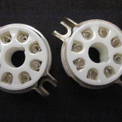 Octal Tube Sockets, Lot of 2, Generic, 26.5mm or 1.044" CO, Ceramic, Mounting Rings, China image 1