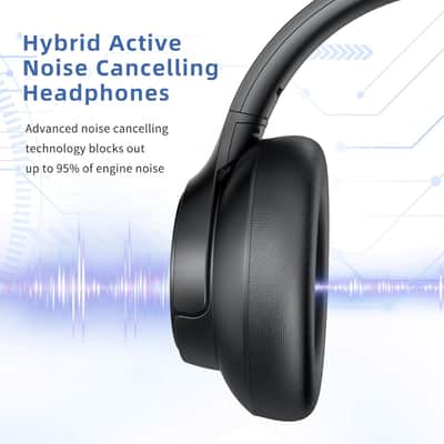 Active Noise Cancelling Headphones, Wireless Headphones Over Ear Bluetooth Headphones with Microphone, Transparency Mode, 70H Playtime, Hi-Res Audio, Deep Bass, Bluetooth 5.3, Lightweight Design,Black image 2