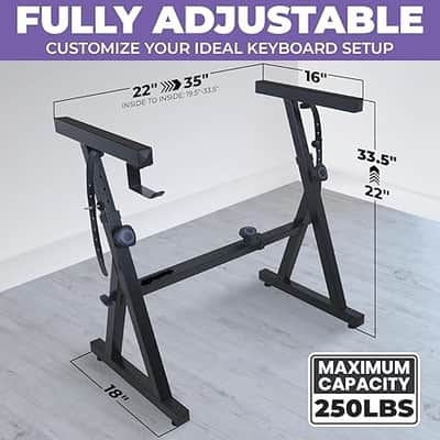 Piano Keyboard Stand - Z Style Adjustable and Portable Heavy Duty Music Stand for Kids and Adults -Fits 54-88 Key Electric Pianos - Sturdy Musical Keyboard Stand (Black) image 2