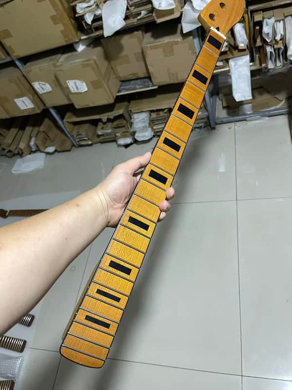 4-string electric bass neck tele jazz bass stainless steel 21 frets Roasted Maple guitar neck 34inch hole 18mm black block inlay image 1