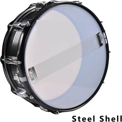 Snare Drum Set Student Steel Shell 14 X 5.5 Inches with 10 Lugs, Includes Drum Key, Drumsticks and Strap, Black Nickel image 2