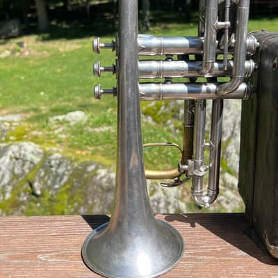Conn “Conqueror” Cornet – C.G. Conn Elkhart IN – Silver Plate – Serial #109438 – ca. 1908 – Complete with Original Case & Mouthpiece image 12