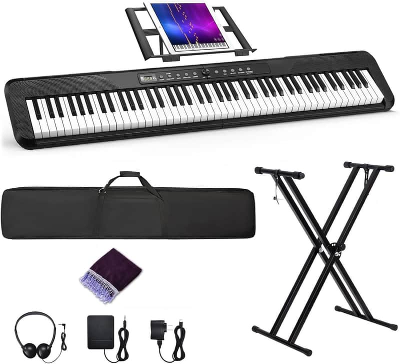 88 Key Digital Piano, Semi Weighted Electronic Keyboard Piano with Music Stand, Power Supply, Sustain Pedal, Stand, Bluetooth, Carrying Case, Headphones, USB-MIDI, Piano Lessons for Beginners image 1
