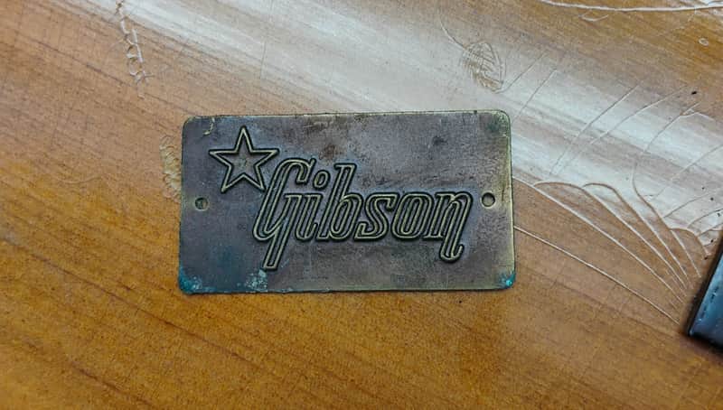 Gibson Logo case badge, bronze finish metal 50s/60s image 1