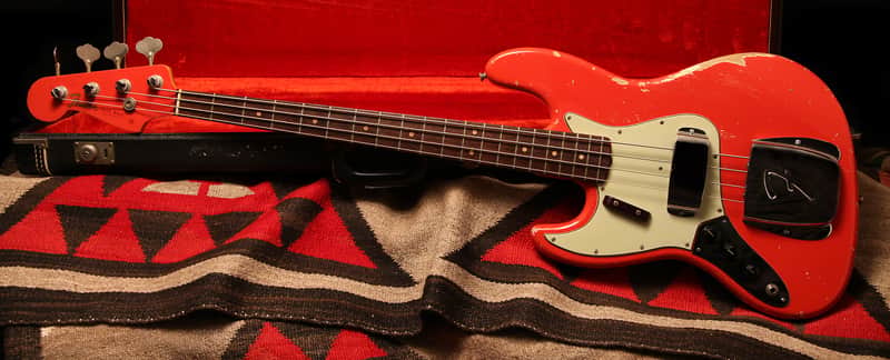 1963 Fender Jazz Bass Lefty "Fiesta Red" w/ Matching Headstock image 1