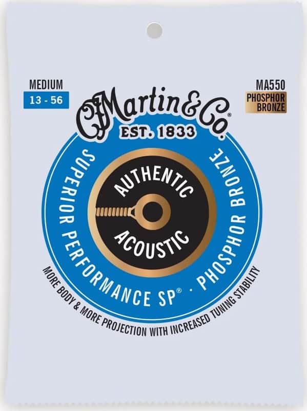 Martin MA550 Authentic SP Medium Phosphor Bronze A/G Strings, 13-56, 3-Pack image 1