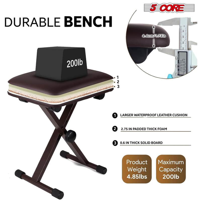 5 Core Keyboard Bench 2 Inch Padded Cushioned Piano Stool Height Adjustable 19" Guitar Seat Portable image 1
