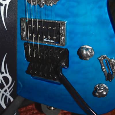2000's Jackson JS Skulls Series Dinky JS32 DKA Archtop Guitar in Transparent Tiger Blue, w/ New Dunlop Straploks, New Skull Hardware, & Nice ABS Hardshell Case image 1