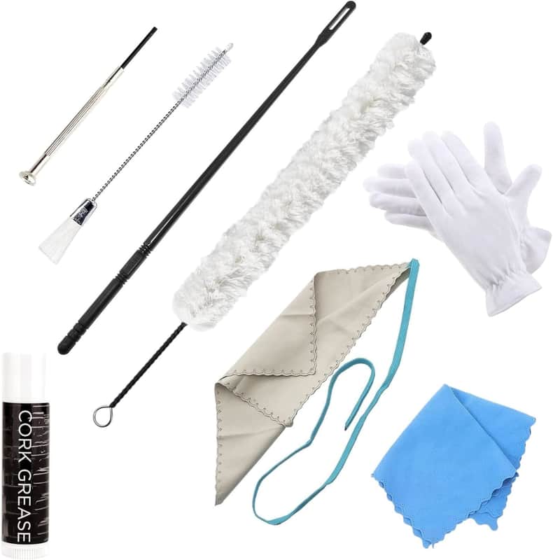 Flute Cleaning Kit Include 1pc Cotton Cleaning Brush, Flute Swab, Double-End Dust Brush,Flute Cleaning Rod, Screwdriver for Flute Repairing,Cork Grease, a Pair Cotton Gloves, 1pc Flute Cleaning Cloth image 1