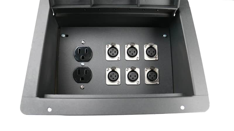 Elite Core Audio FBL6+AC Recessed Floor Box with 6 XLR Female Connectors and Duplex AC Black Box Outlet image 1