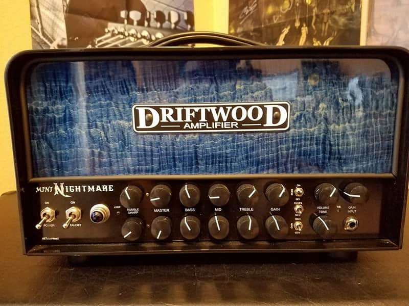 Driftwood Mini Nightmare Amplifier with Flamed Blue Front image 1