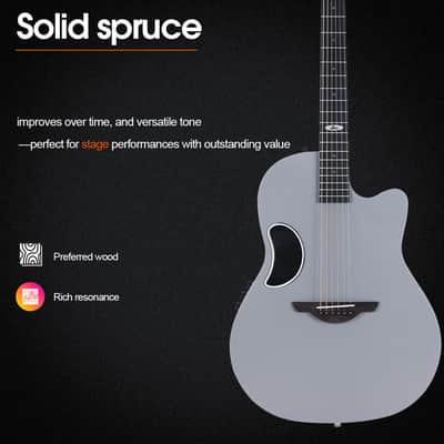 WINZZ AFO300C Solid Spruce Top With Carbon Fiber Back Acoustic Electric Guitar - Grey image 7