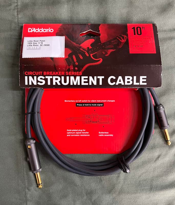 D'Addario PW-AG-10 Planet Waves Circuit Breaker 1/4" TS Straight Instrument Cable with Integrated Mute Switch - 10' 2003 - 2020 - Black image 1