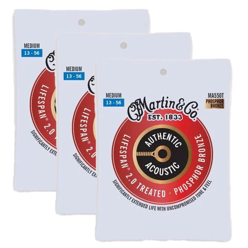 Martin MA550T Authentic Treated Acoustic Guitar String Set (3 Pack), Medium - 92/8 Phosphor Bronze image 1