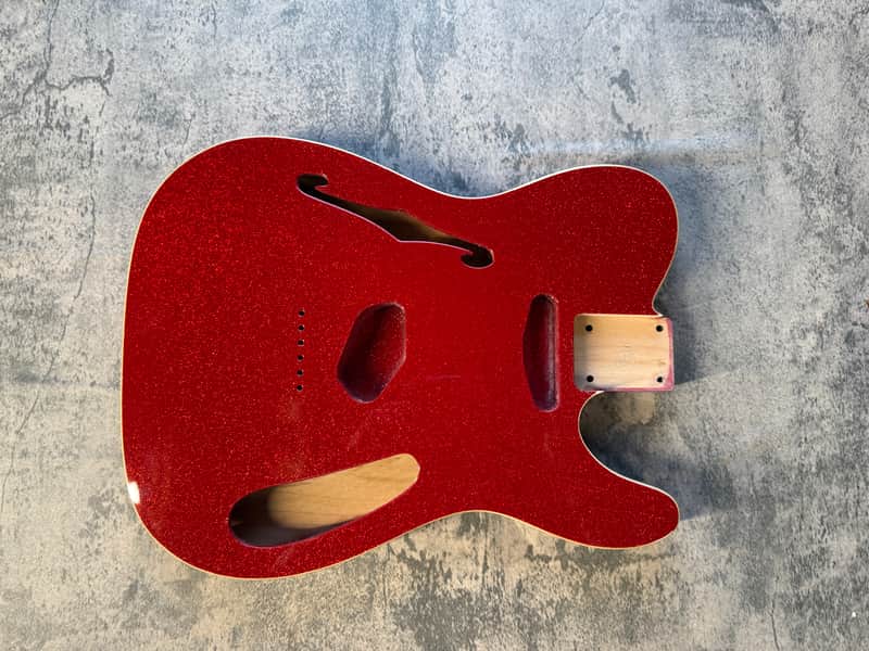 BMC Guitar Body Thinline Style F Hole Semi Hollow Tele® Telecaster® Standard Route Double Bound Red Sparkle image 1