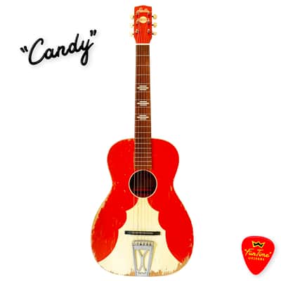 1950s Harmony Stella Sundale H907 Parlor Guitar Jubilee Red & White Acoustic w/ Hardshell Case – “Candy” image 1